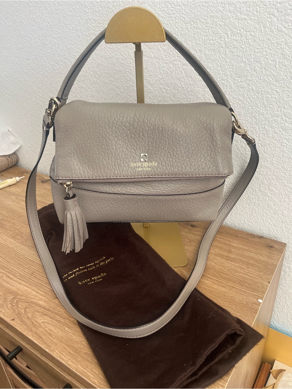 Kate Spade New York Cobby Hill Convertible Crossbody in Gray Beige with Dust Bag
